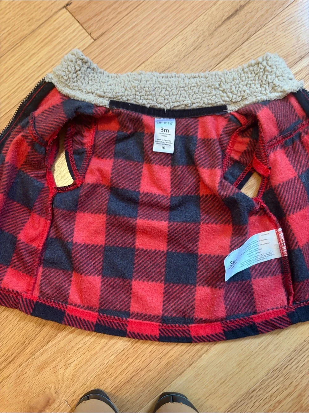 Carter's Red & Black Buffalo Plaid fleece Vest with booties